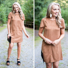 Load image into Gallery viewer, Claim To Fame Camel Brown Faux Suede Dress