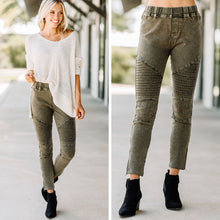 Load image into Gallery viewer, Living On The Edge Olive Green Moto Jeggings
