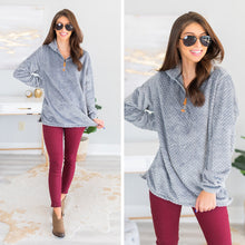 Load image into Gallery viewer, It's A Brand New Day Gray Fuzzy Pullover