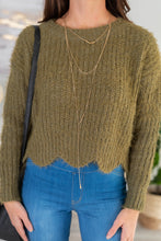 Load image into Gallery viewer, It's True Love Olive Green Scalloped Sweater