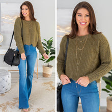 Load image into Gallery viewer, It's True Love Olive Green Scalloped Sweater