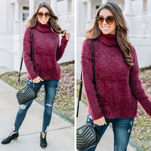 Load image into Gallery viewer, For The Win Burgundy Red Fuzzy Turtleneck Sweater