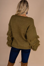 Load image into Gallery viewer, All For The Drama Olive Green Fringe Sweater