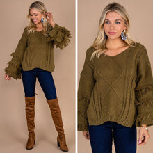 Load image into Gallery viewer, All For The Drama Olive Green Fringe Sweater