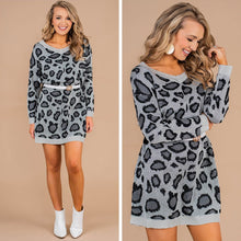 Load image into Gallery viewer, Only You Gray Leopard Sweater Dress