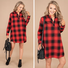 Load image into Gallery viewer, Can't Let You Go Red Buffalo Plaid Shirt Dress