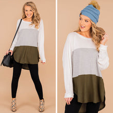 Load image into Gallery viewer, Easy Like Sunday Olive Green Colorblock Waffle Tunic