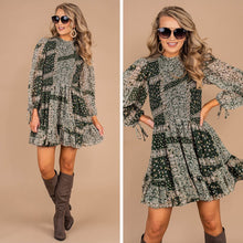 Load image into Gallery viewer, Girl About Town Forest Green Peasant Dress