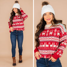 Load image into Gallery viewer, Shout With Glee Red Holiday Llama Sweater