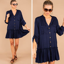 Load image into Gallery viewer, Get Where You're Going Navy Blue Ruffled Hem Dress