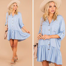 Load image into Gallery viewer, Get Where You're Going Light Blue Ruffled Hem Dress