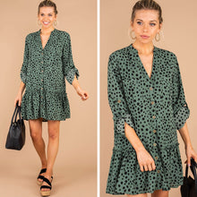Load image into Gallery viewer, Hold On Tight Sage Green Spotted Leopard Dress