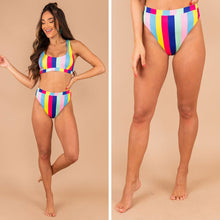 Load image into Gallery viewer, Beachy Babe Blue Striped Bikini Bottoms
