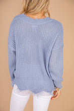 Load image into Gallery viewer, Feeling Brand New Faded Denim Blue Distressed Sweater