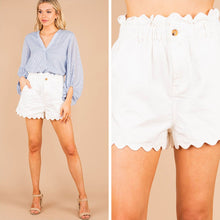 Load image into Gallery viewer, Here To Relax White Denim Scalloped Shorts