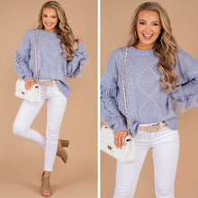 Load image into Gallery viewer, All Or Nothing Powder Blue Fringe Sweater