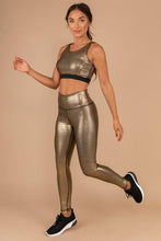Load image into Gallery viewer, All That Glitters Gold Metallic Sports Bra