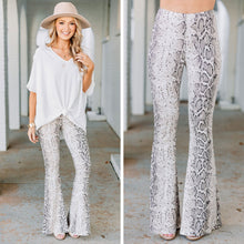 Load image into Gallery viewer, Never Grow Up Gray Snake Print Flare Pants