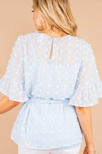 Load image into Gallery viewer, You're The One Light Blue Swiss Dot Blouse
