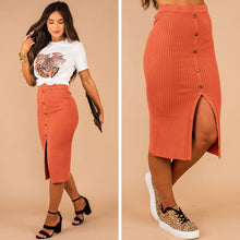 Load image into Gallery viewer, In The Moment Rust Orange Ribbed Midi Skirt