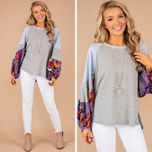 Load image into Gallery viewer, Influenced By Florals Heather Gray Bubble Sleeve Top