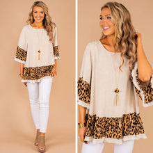 Load image into Gallery viewer, It's Only Right Oatmeal Brown Leopard Top