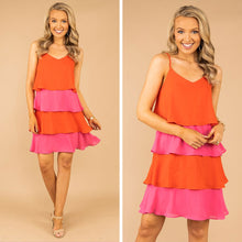 Load image into Gallery viewer, Feeling So Good Tomato Red And Pink Tiered Dress