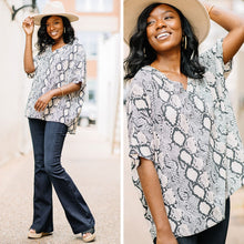 Load image into Gallery viewer, Planned Perfection Gray Snake Print Top