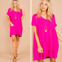 Load image into Gallery viewer, At Peace Fuchsia Pink Babydoll Dress