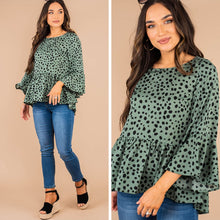 Load image into Gallery viewer, At All Hours Dark Sage Green Leopard Top
