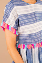 Load image into Gallery viewer, Counting On You Denim Blue Tassel Babydoll Top