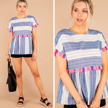 Load image into Gallery viewer, Counting On You Denim Blue Tassel Babydoll Top