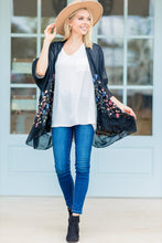 Load image into Gallery viewer, Get Inspired Black Floral Embroidered Kimono