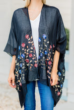 Load image into Gallery viewer, Get Inspired Black Floral Embroidered Kimono