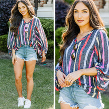 Load image into Gallery viewer, Catch My Drift Navy Blue Striped Top