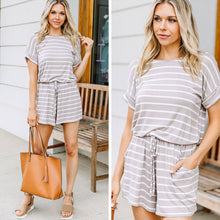 Load image into Gallery viewer, Keep It Moving Ash Mocha Brown Striped Romper