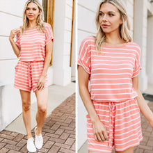 Load image into Gallery viewer, Keep It Moving Deep Coral Pink Striped Romper