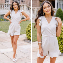 Load image into Gallery viewer, Don't Mind If I Do Taupe Brown Linen Romper