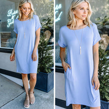 Load image into Gallery viewer, Get To Know Me Spring Blue T-shirt Dress
