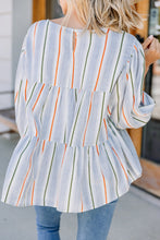 Load image into Gallery viewer, Off To Anywhere Navy Blue Striped Babydoll Top