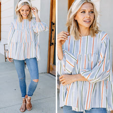 Load image into Gallery viewer, Off To Anywhere Navy Blue Striped Babydoll Top