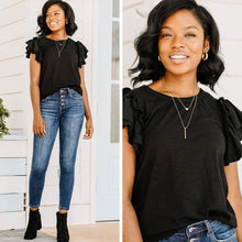 Load image into Gallery viewer, Falling In Love Black Ruffled Top