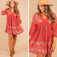 Load image into Gallery viewer, Feeling So Right Red Floral Boho Dress