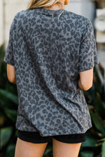 Load image into Gallery viewer, Kiss Kiss Charcoal Gray Leopard Graphic Tee