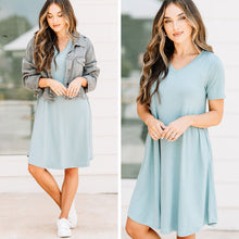 Load image into Gallery viewer, Lean On Me Blue Gray T-shirt Dress
