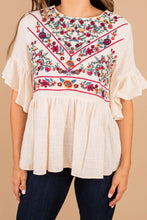 Load image into Gallery viewer, As It Happens Natural White Embroidered Top