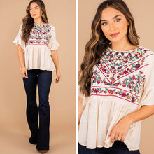 Load image into Gallery viewer, As It Happens Natural White Embroidered Top