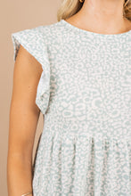 Load image into Gallery viewer, Status Update Sage Green Leopard Dress