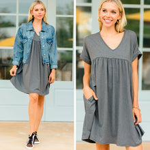 Load image into Gallery viewer, At Peace Charcoal Gray Babydoll Dress
