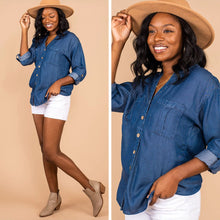 Load image into Gallery viewer, Classic Charm Dark Wash Chambray Top